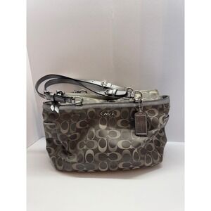 Coach Signature Jacquard Tote Bag Shoulder Bag Purse Handbag Silver Gray